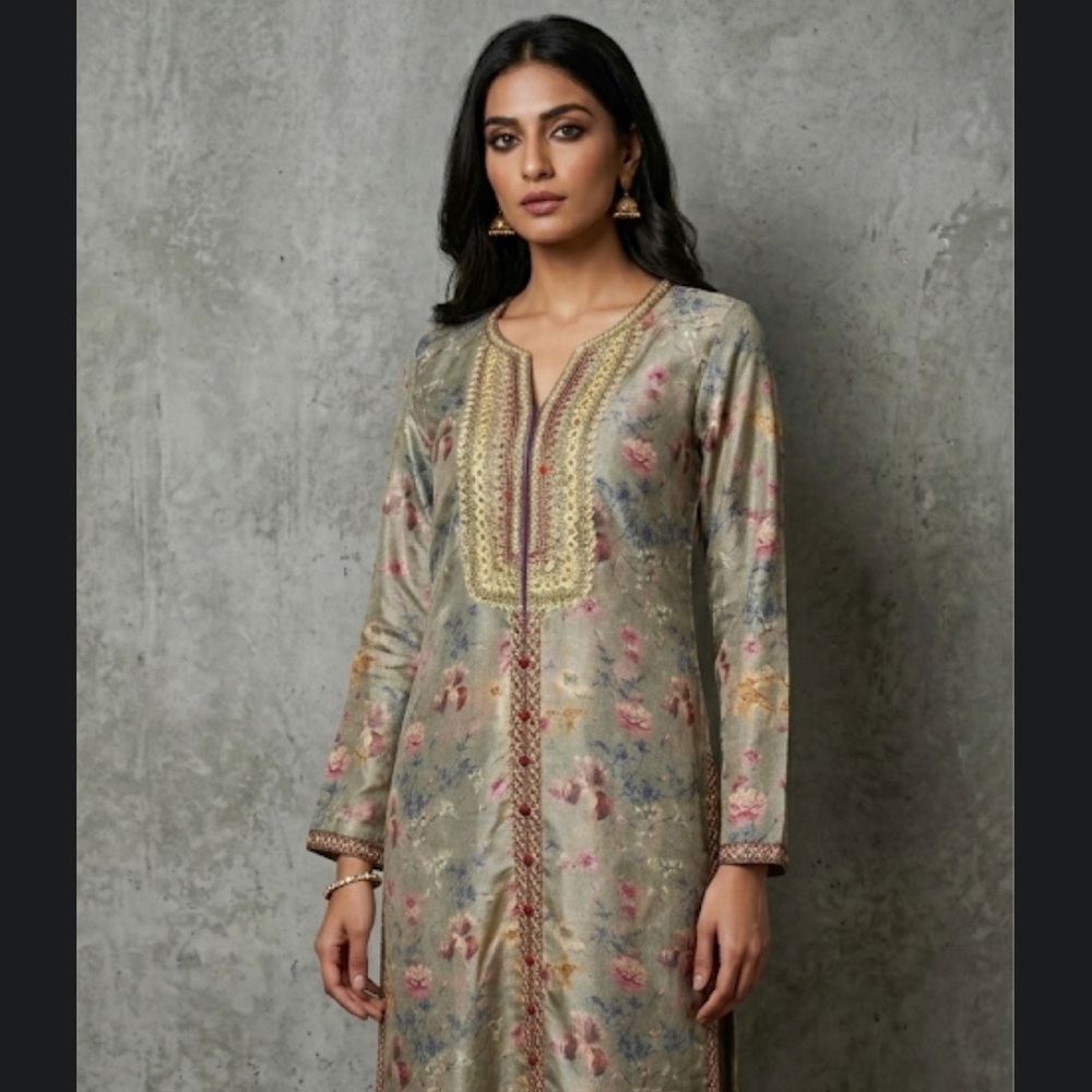 Ravina Pakistani kameez/ tunic dress size small with flower pattern.